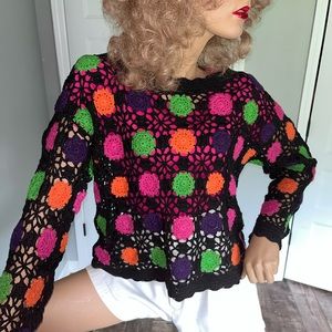 1980s One Step Up Crochet Sweater One Size Fits All